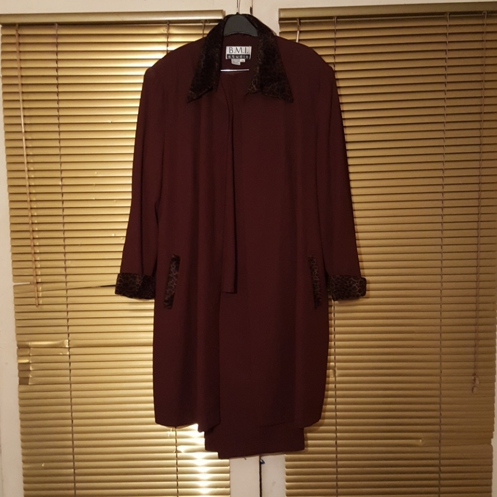 3pcs.Pantsuit with Faux Fur Collar & Cuffs